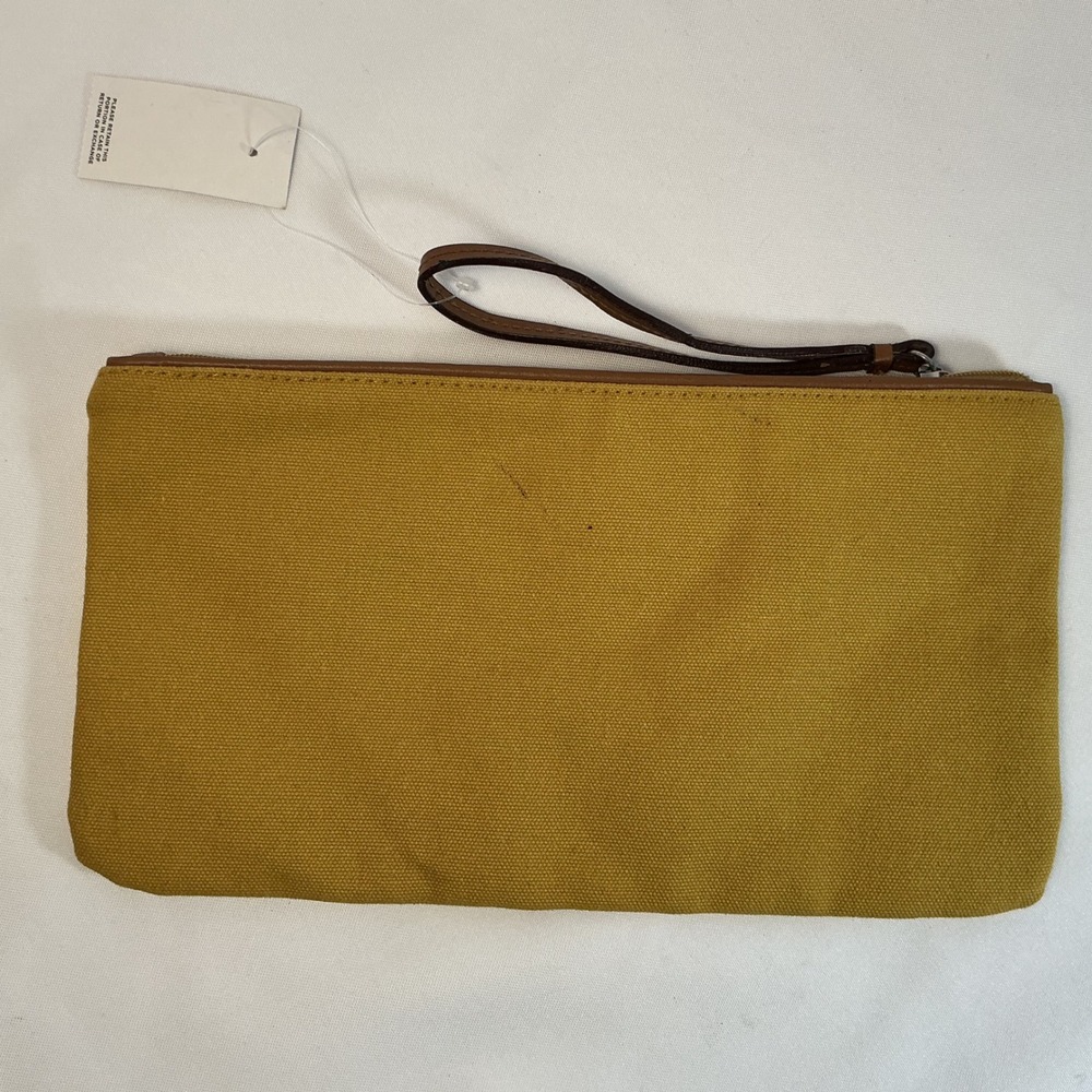 LOFT Mustard Yellow Beaded Sequin Beads Canvas Wristlet Clutch Bag New With Tags - Picture 3 of 6